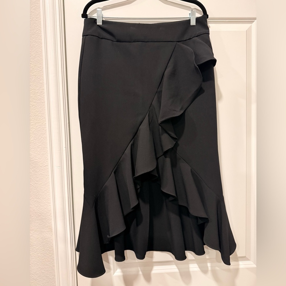 7th Avenue New York & Co Black Asymmetrical Ruffle Skirt Size 12
